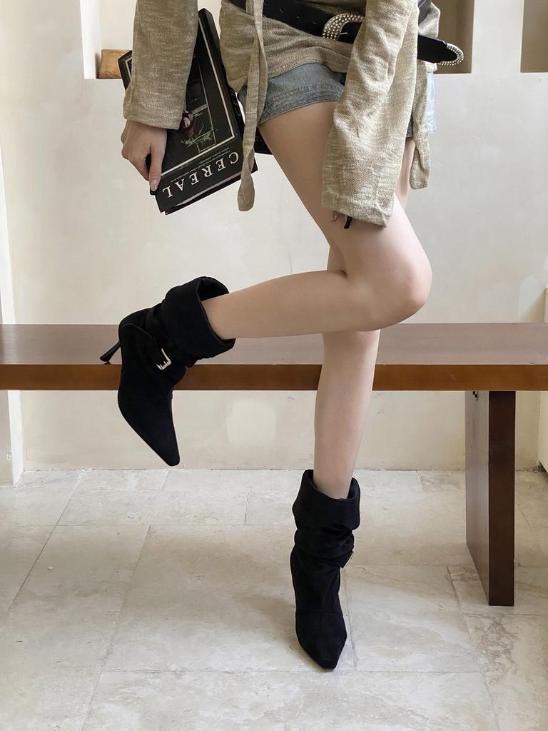 Vintage spitze Wildleder Stiletto Kurzstiefel Trend High Heels Babe Boots Mode Stiefel