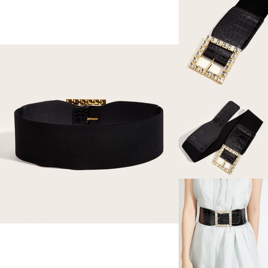 Winter Leather Wide Belt With Diamond Pattern Buckle For Women Dress And Belt Fashion