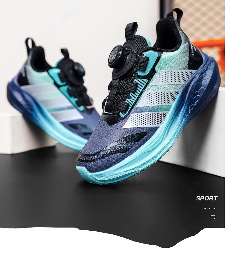 2025 Boys' Waterproof Sports Shoes: Rotating Fastener, Leather Finish, Non-Slip Soft Sole for Spring/Autumn