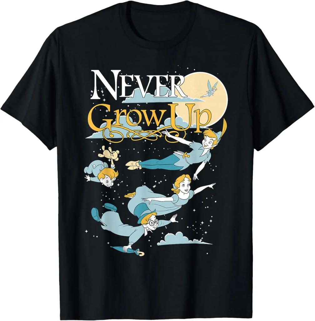 Maglietta Casual Moda Disney Peter Pan Scatto di Gruppo Non Crescere Ritratto Notturno S-4XL Estate