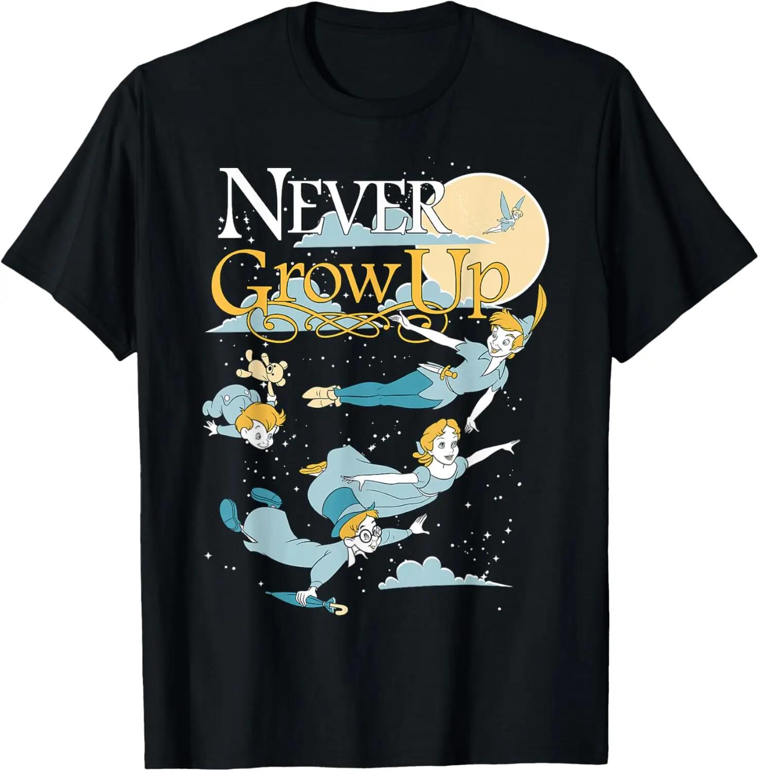 Fashion Casual Disney Peter Pan Group Shot Never Grow Up Night Portrait T-Shirt S-4XL Summer XXXXL