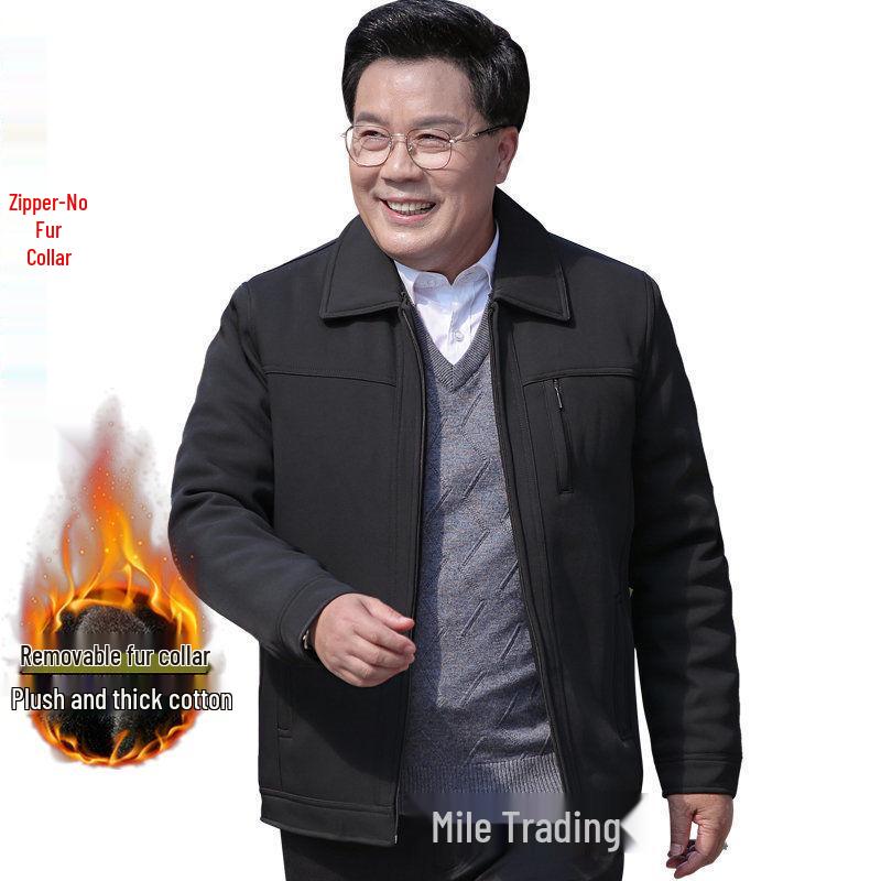 Men's Winter Cotton Jacket - Plush Lined, Ideal for Middle-Aged & Elderly