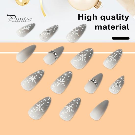 

1 комплект рождественских накладных ногтей со снежинками и стразами, украшенных накладными ногтями, праздничный дизайн ногтей для вечеринки