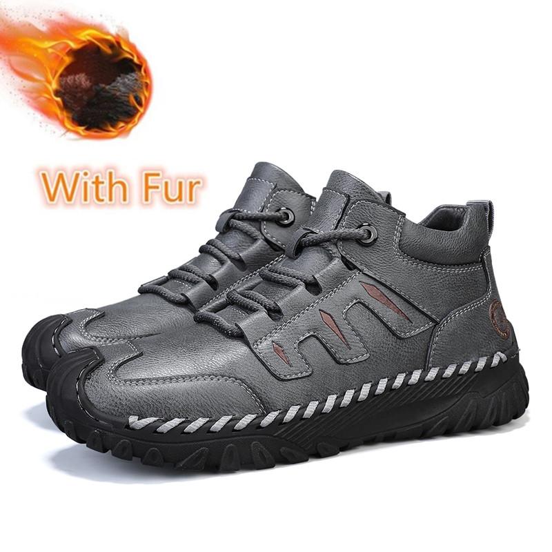 

FashionMens Высококачественная кожаная обувь Модные уличные ботильоны Мужские зимние бархатные теплые ботинки на шнуровке 2024 года Брендовые высокие ботинки 44