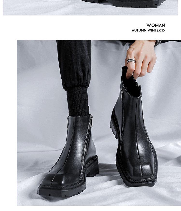 2025 Autumn Men's Mid-Heel Square Toe Martin Boots with Side Zipper