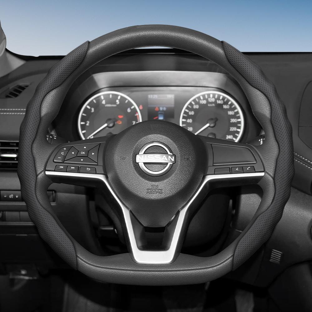 Suitable for Nissan Steering Wheel Cover with Wavy Sports Design, Breathable Leather, Segmented Anti-Slip, Sweat-Absorbing Protective Cover