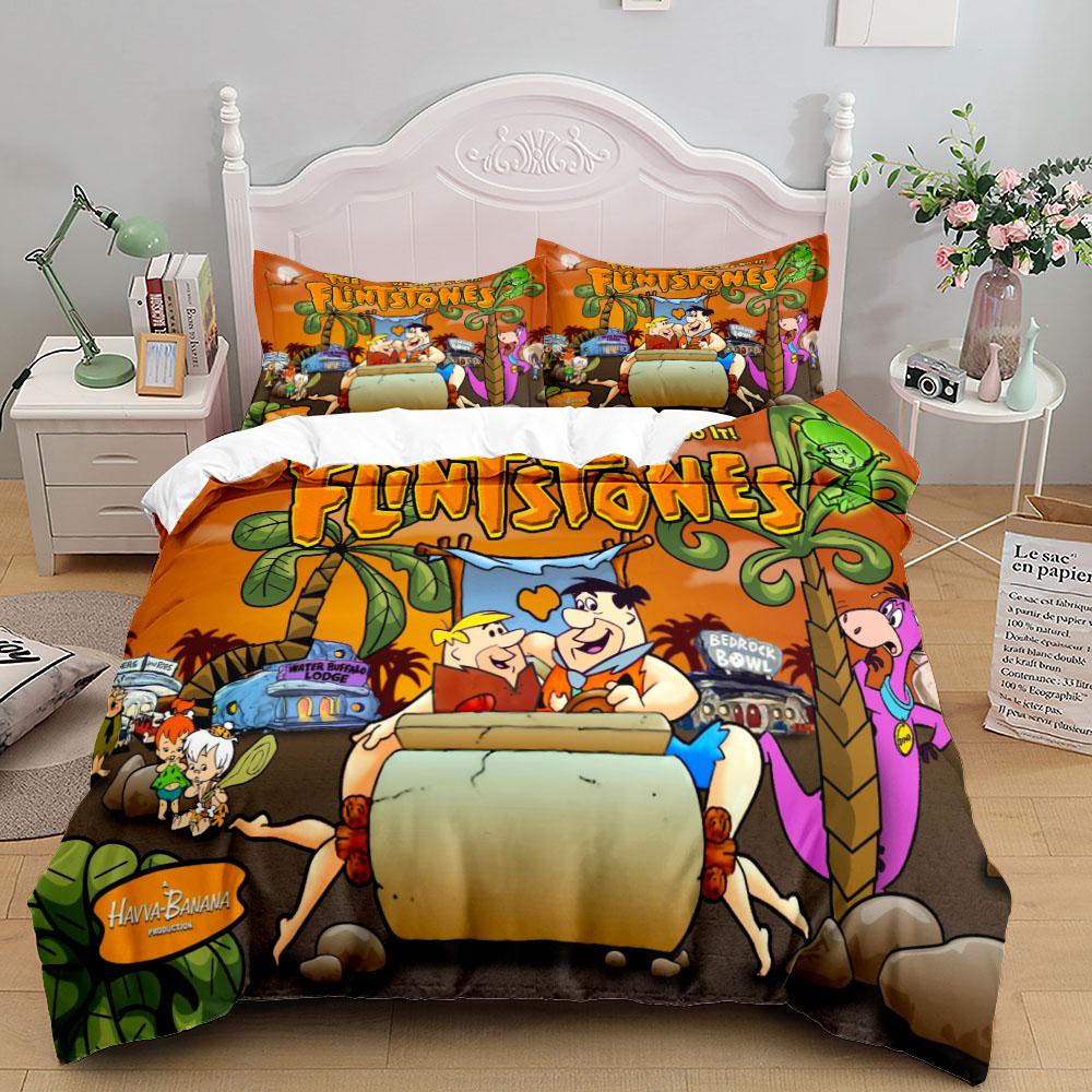 3D Anime The Flintstone Duvet Cover Set King Queen Double Full Twin Single Size Bed Linen Bedroom Duvet Cover Sets Home Textiles