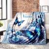 Home Customize Your Name Blue Butterfly Flower Sparkle Blanket Comfortable Soft Lightweight Allseason Multipurpose Blanket For Picnics Sofas Offices