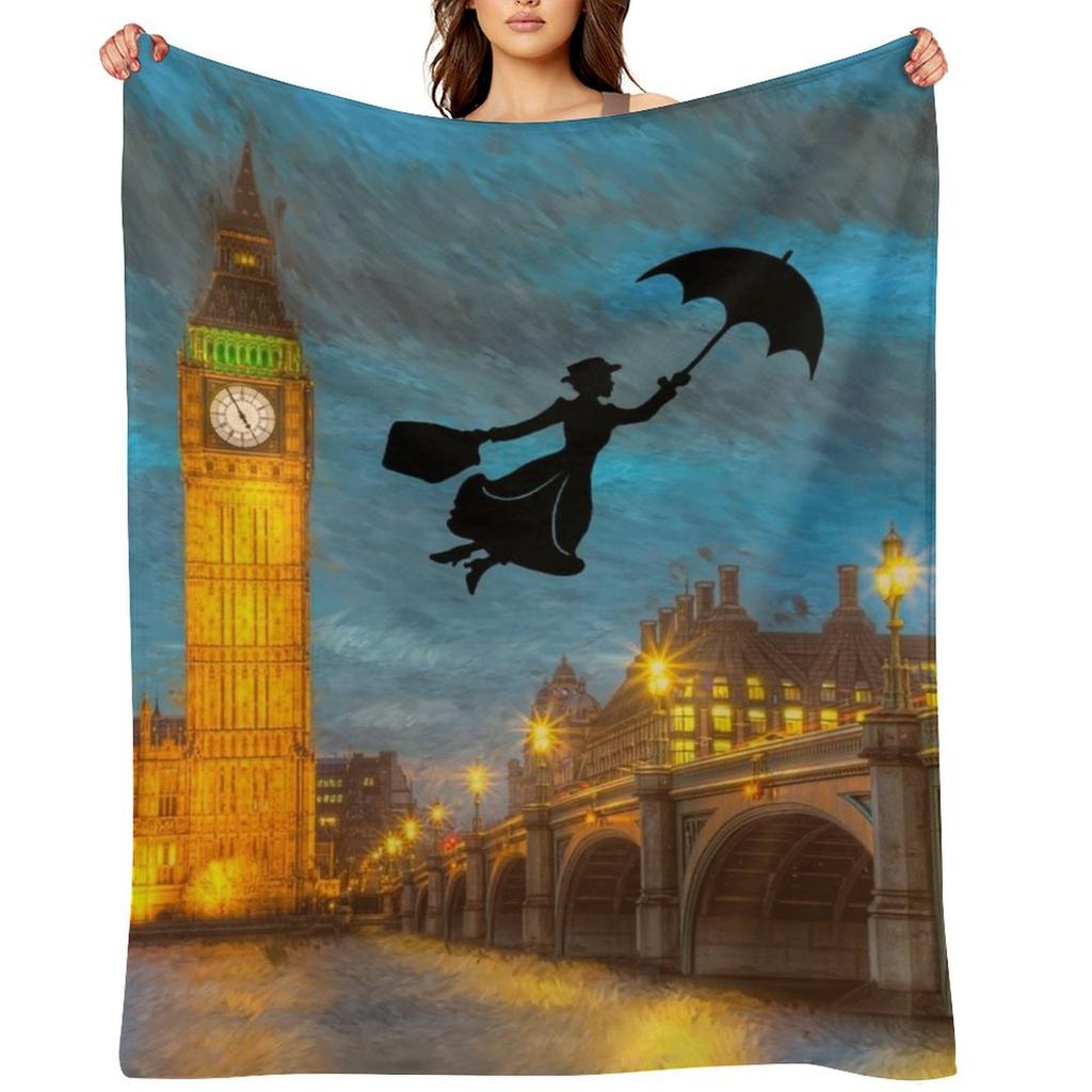 Magical Nanny Over London Throw Blanket Softest anime Hair Moving Blankets