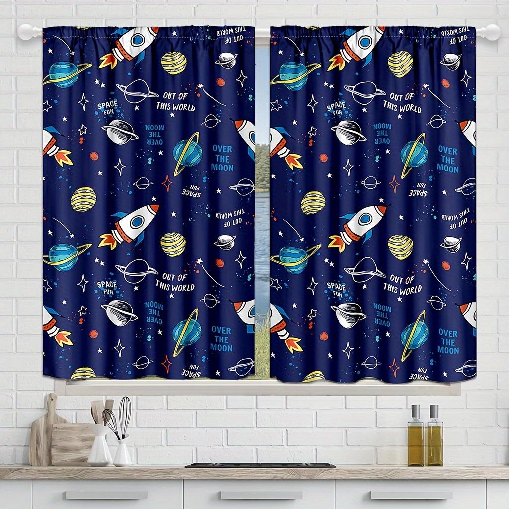 

2 шт. шторы с мультяшным рисунком из космоса для мальчиков и девочек, шторы на окна с изображением планеты Вселенной, кармашка для штанги, галактики, ракеты, астронавта, синие шторы. 150x166cm синий