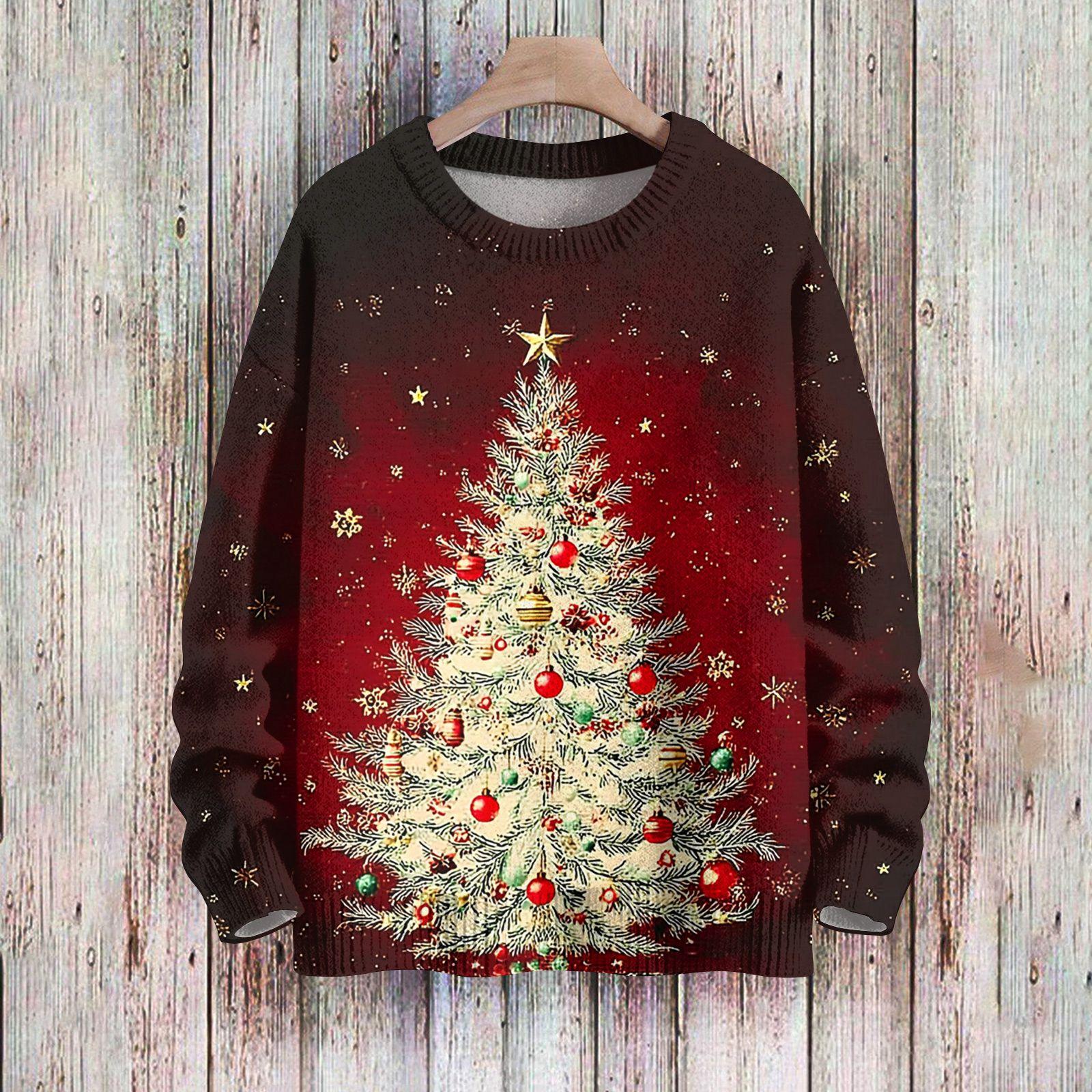 

Рождественские толстовки для женщин Вязаный свитер Милая рубашка Осенний свитер с круглым вырезом Топы XXXL