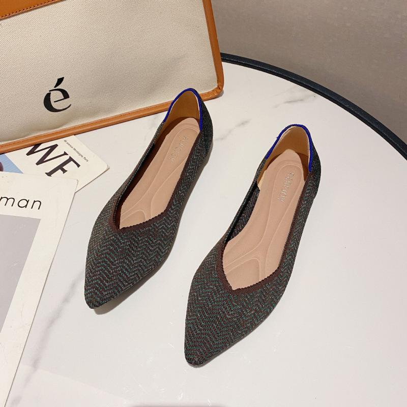 Temperament Fan Fei Weben Farbe Flache Schuhe Strickschuhe Gestrickte spitze Bootsschuhe Doudou-Schuhe