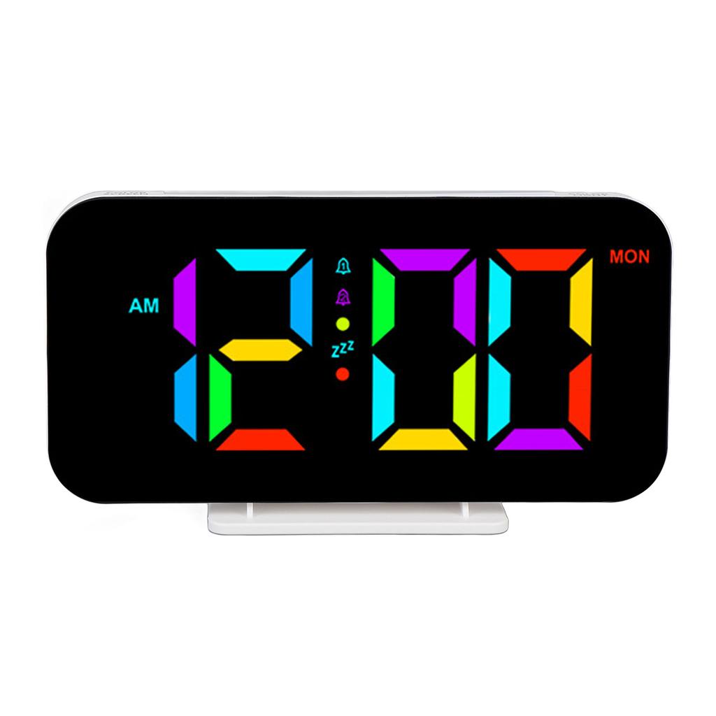 Digital Alarm Clock RGB 5 Brightness 2 Alarms Adjustable Volume 10 Night Light Snooze Mode Electric Desk Clock