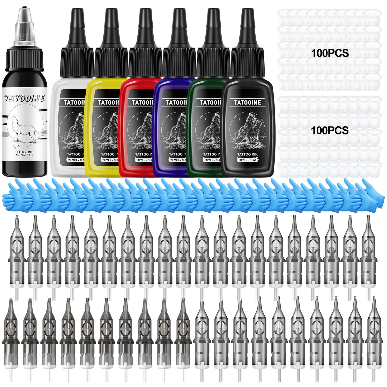 

Чернила для татуировки 5 мл и чашки с пигментными чернилами 20 мл, встроенные наконечники игл для татуировки для теневой подкладки, набор аксессуаров для татуировки