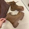 Leather platform Martin boots women's autumn and winter new retro British style versatile big yellow boots knight boots thick heel short boots