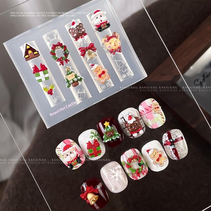1Pcs Christmas Snowman Christmas Tree 3D Nail Mold Santa Claus Nail Decorations Diy Design Silicone Manicure Mold Nail Art Charm