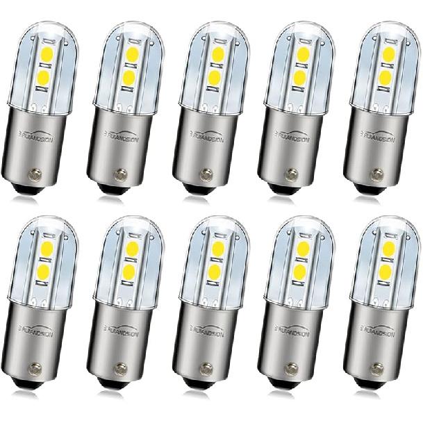 Ruiandsion BA9S LED Bulb 120V AC/DC Miniature Bayonet 9mm BA9s Base 3030 4SMD LED Replacement Bulb for Indicator Pilot Lights,White (Pack of 10)