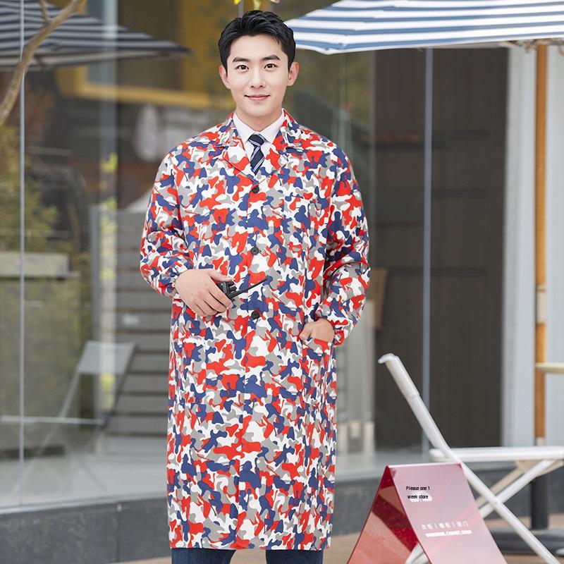 Unisex Long Blue Camouflage Dustproof Workwear Overcoat with Sleeves