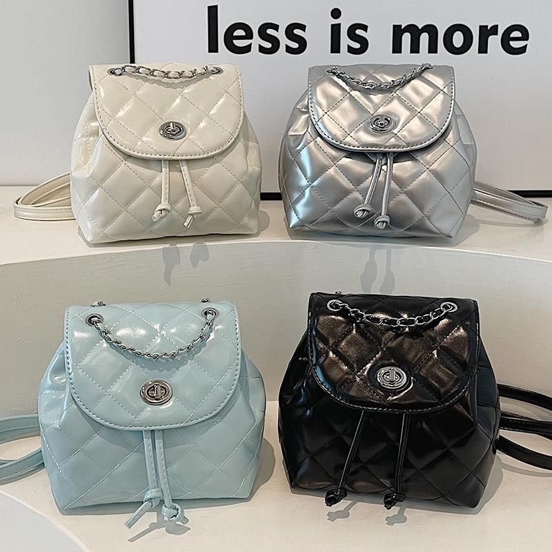 Schoolbag Handsome Mijia Rhombus Chain Backpack Women's Fashion Niche High Value School Bag Bucket Bag Lightweight Travel Backpack