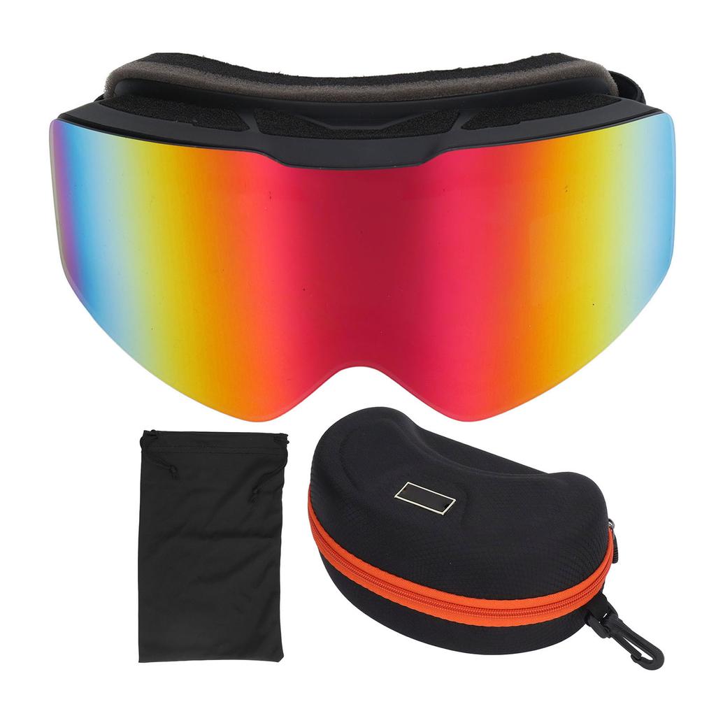 Gogle Narciarskie Dwuwarstwowe Przeciwmgielne Odporne na UV Szerokie Pole Widzenia Odporne na Uderzenia Gogle Snowboardowe Czarne Piaskowe Czerwona Soczewka