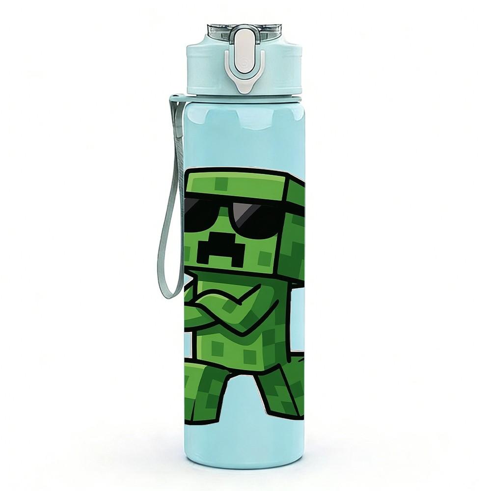 1PC Green Pixel Game Creature 750ml Color Plastic Sports Water Bottle Leakproof Flip Straw Lid For Sports Office Home Use