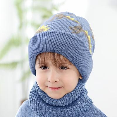 Autumn  Winter Children's Hats  Boys' Dinosaur Checkered Car Jacquard Winter Woolen Hats Warm Knitted Hats