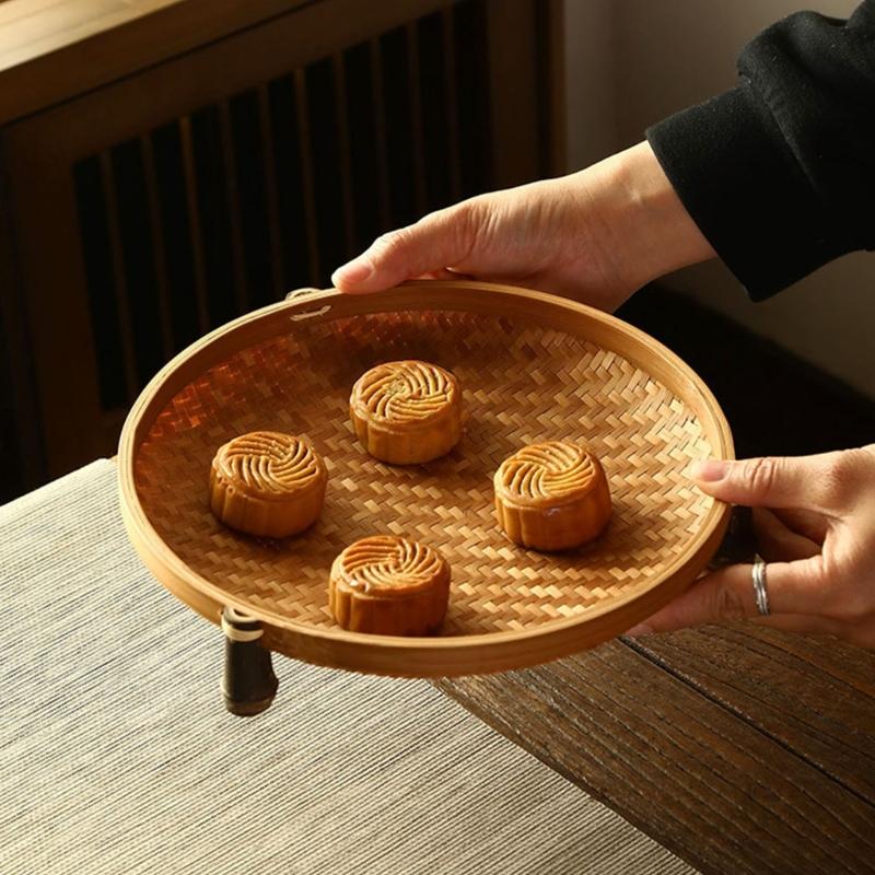 Handcrafted Bamboos Snacks Plate Lightweight Portable Fruit Dessert Tray For Kitchen Dining Outdoor Event