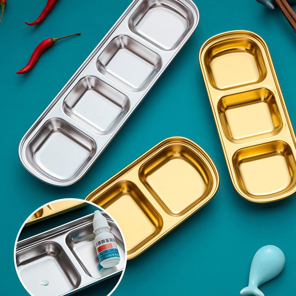 Stainless Steel Seasoning Dish Dipping Bowl Soy Sauce Dish Condiment Tray Square Barbecue Snack Plate Kitchen Tableware