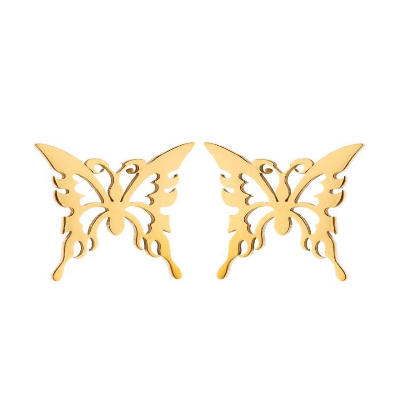 Korean-Style Butterfly Hollow Stud Earrings - Stainless Steel Insect Ear Bone Studs