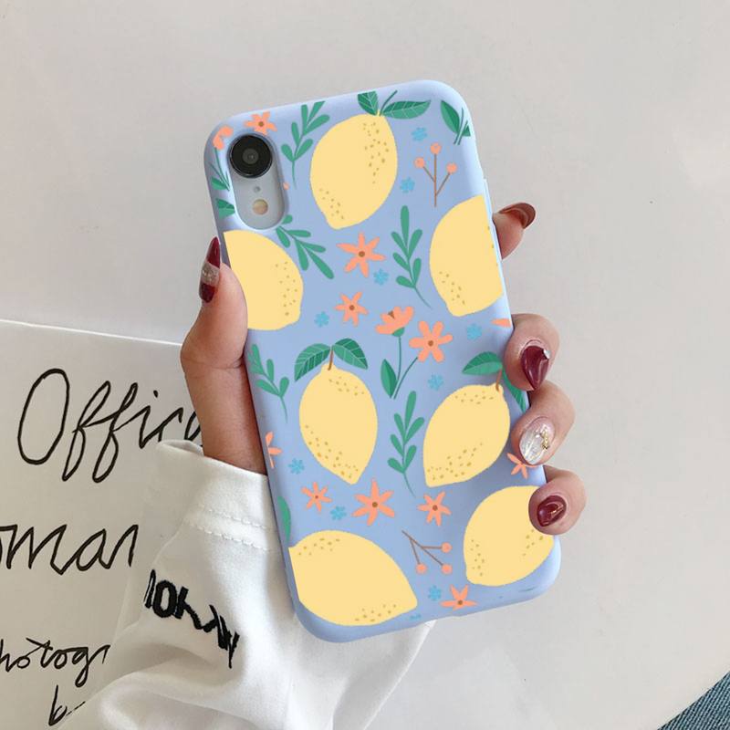 Summer green leaves fruit lemon peach pomegranate grape Phone Case for iphone 13 11 12 mini pro max 7 8 plus 6 6s x xs max xr