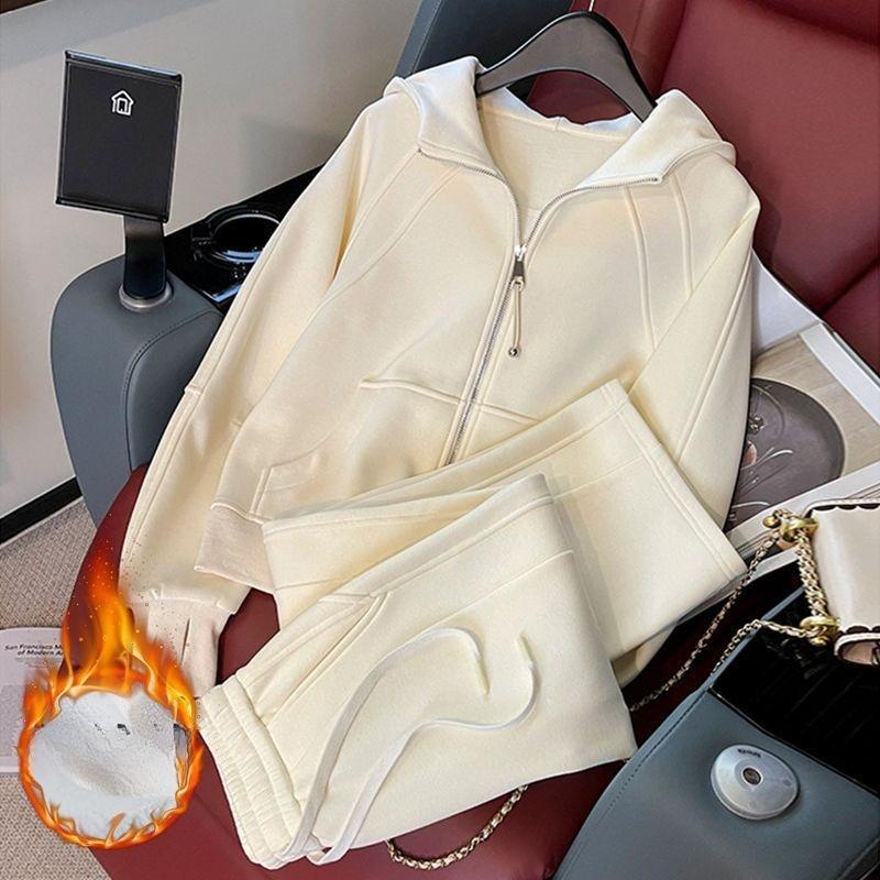 

Feeling Casual Sports Suit for Women in Autumn and Winter, Loose, Age-reducing, Slimming, Velvet Hooded Sweatshirt, Wide-leg Pants Two-piece Set M