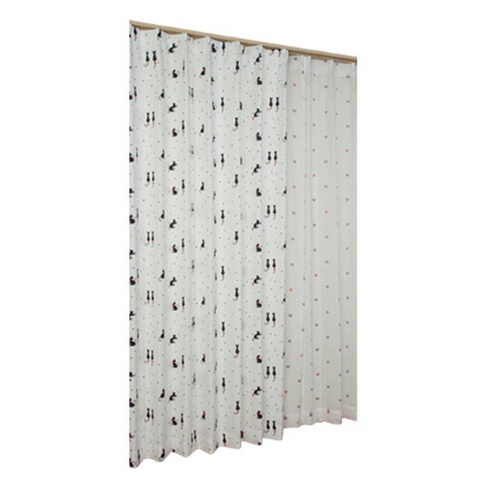 

Univer Cat Print Drape Lace Curtain Nya and Mixed Width 100cm x Length Set of 4 & Set, Nyan, Design, 178cm,