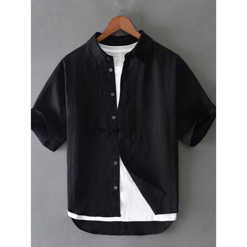 Summer Japanese Retro Linen Short Sleeve Shirt Men Chinese Style Niche Style Ethnic Design Loose Casual Shirt Thin