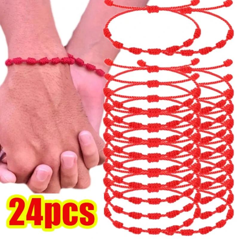 Czerwone Bransoletki na Szczęśliwe 7 Węzłów Regulowane Ręcznie robione DIY Sznurkowe Bransoletki dla Pary Przyjaciół Amulet Biżuteria Akcesoria