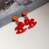 Zinc Zinc Alloy Chinese Horse Stud Earrings Fu Character Red Drop Earrings Chinese Style Pony Earrings  Girls