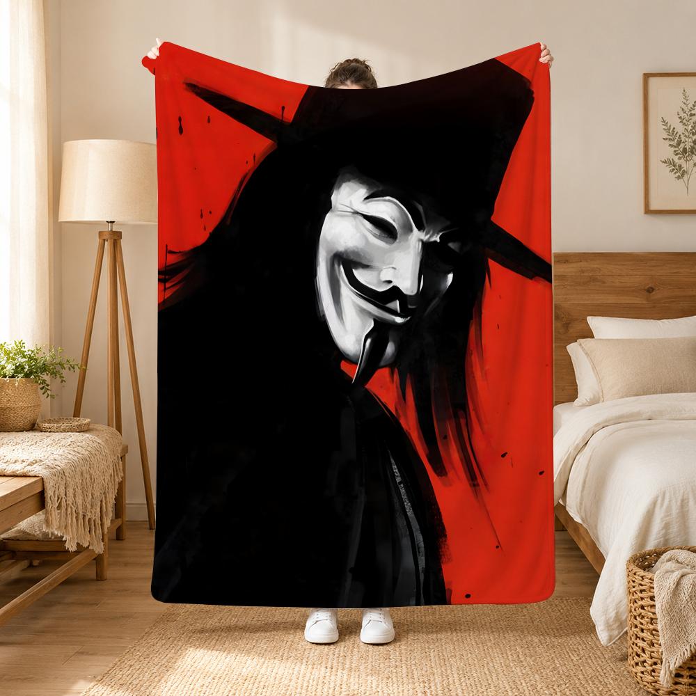 V for Vendetta Movie Throw 240g Flannel Blanket, Suitable for Sofas, Beds, Offices, Exquisite Gift Blankets