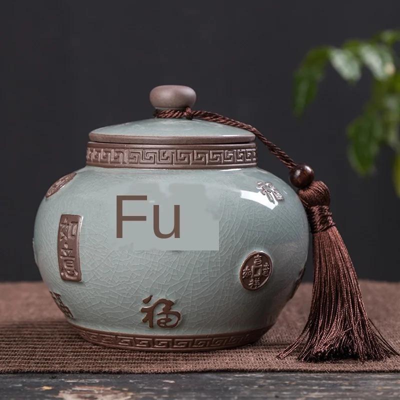 Tea Containers Ceramic Sealed Can Large Size Tea Box Storage Tank Ceramic Tea Utensil Portable Tea Storage Tea Caddy Tea Jar