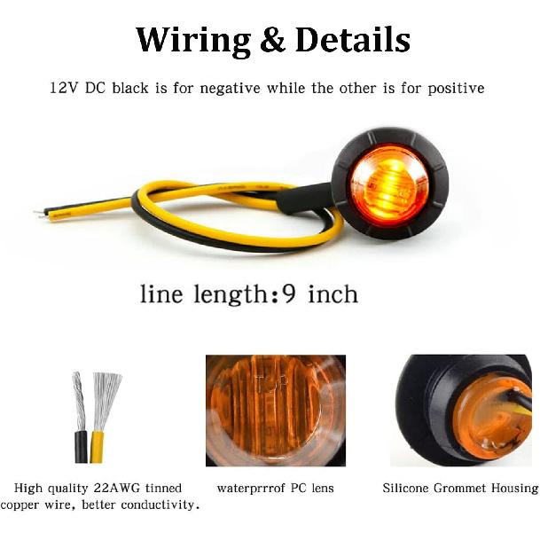 FXC 'Purishion 10X 3/4 In' Round LED Clearence Light Front Rear Side Marker Indicators Light For Truck Car Bus Trailer Van Caravan Boat, Taillight