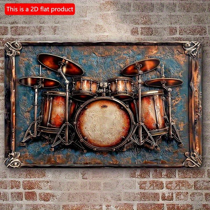 2d Flat 30*20cm, Vintage Drum Set Wall Art, Boho Style Decorative Wooden Sign, Multipurpose, for Living Room, Home Decor, Home Kitchen Garden, Bedroom
