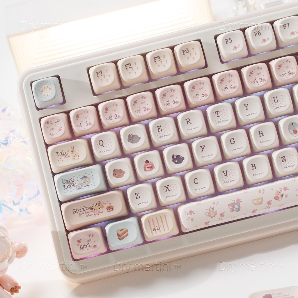 MAIMOOO Keycaps Rabbit Dessert Party Warm Color PBT Rounded Sublimation Keyboard Cute Keycaps Moa 114keys