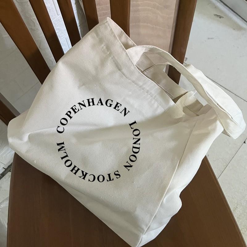 Korean Style Ins Canvas Bag With Same English Letters Large Capacity Tote Single-shoulder Handbag Women's