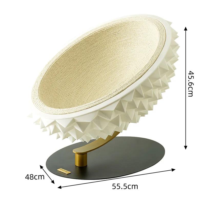 

Large Suspended Cat House Semi-Enclosed Hanging Bed with Metal Base Elevated Durian-Style Pet Hammock with Scratch Board