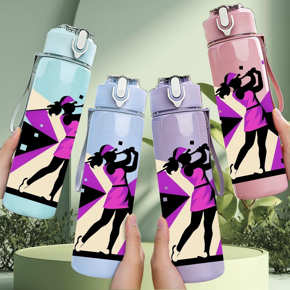1PC Dancer Girl Silhouette Stage Print 750ml Color Plastic Sports Water Bottle Leakproof Flip Straw Lid Suitable for Sports Office Home Use