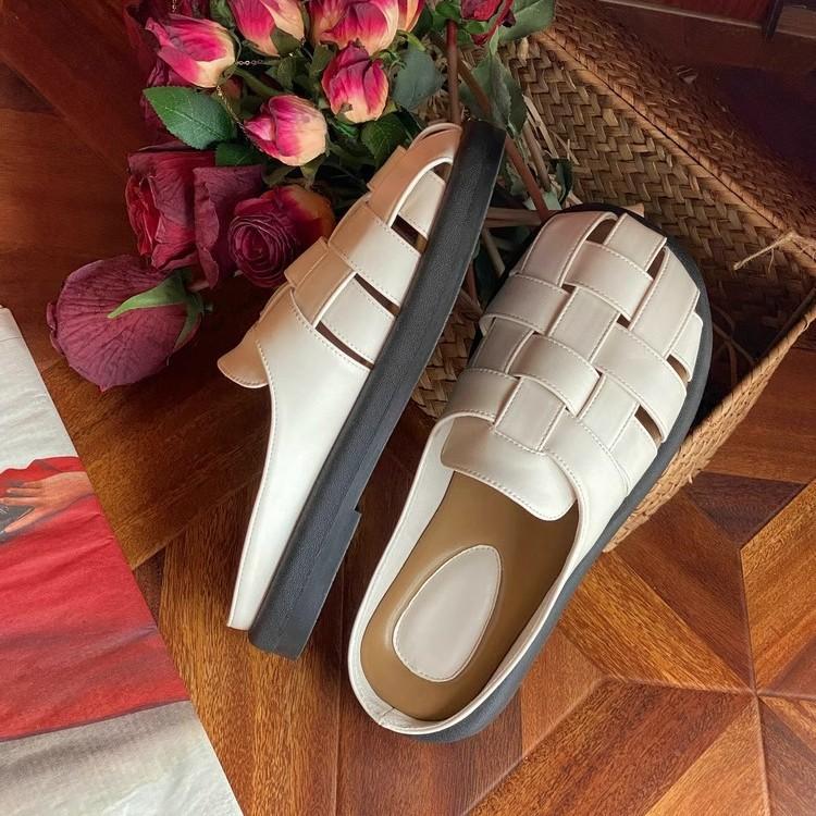 Cowhide version~ Beach bag head slippers women's outer wear 2025 summer new casual versatile woven Roman sandals