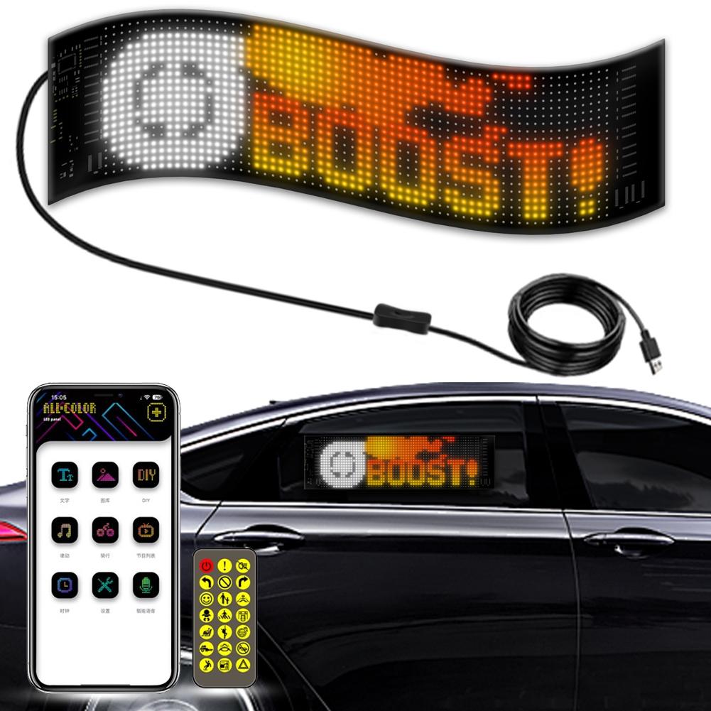 Car LED Pixel Panel Light APP Remote Control Soft Foldable Lighting Graffiti Scrolling Signboard Windshield Advertising Screen