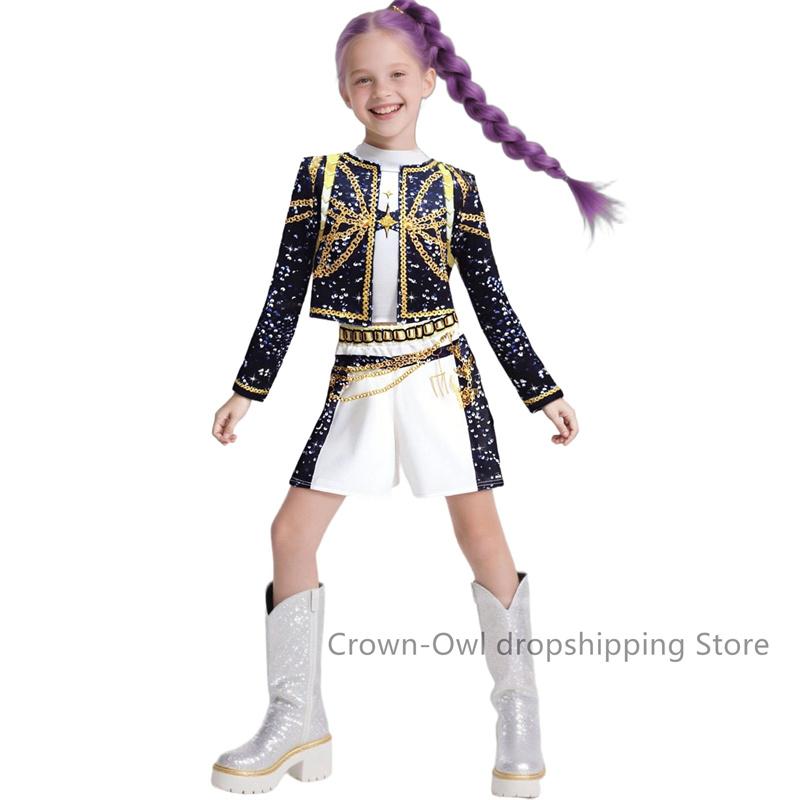 Çocuk Kızlar 3D Baskı Rumi Zoey Mira Cosplay Kostüm Takım Seti Kpop Şeytan Avcıları Üniforması Çocuk Cadılar Bayramı Partisi Rol Oyunu