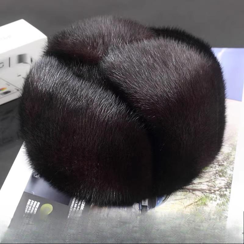 Mink Hair Men's Hat Lei Feng Hat Middle-aged and Elderly Winter Outdoor, Whole Mink Fur Fur Hat, Northeast Hat Thermal Cotton Hat