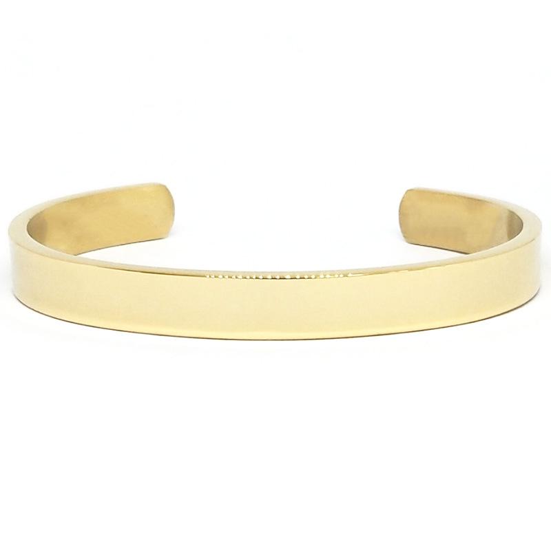 European-American Fashion C-Shaped Stainless Steel Men's Bracelet, V-Shaped Openable Polished Design, Vacuum Electroplated Titanium Steel.