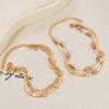 Double Layer Titanium Steel Gold Plated Heart Butterfly CZ Crystal Bracelet Women Fashion Chain Jewelry