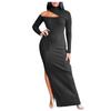 Damen Sexy Farbe Rollkragen Sexy Schlitz Temperament Kleid